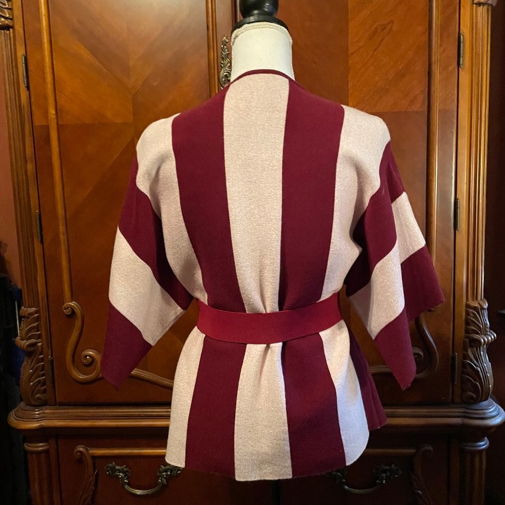 Burgundy and Beige Top with Belt - Picture 2 of 4